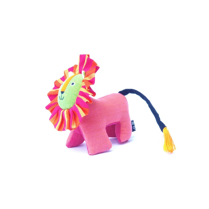 Jucarie Leul Luna, Barefoot, bumbac, umpluta cu kapok, roz, 15 cm