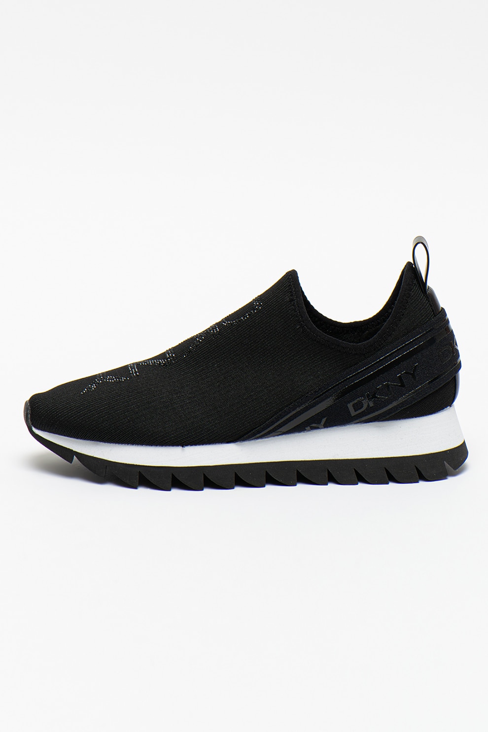 DKNY, Pantofi sport slip-on cu logo, Negru