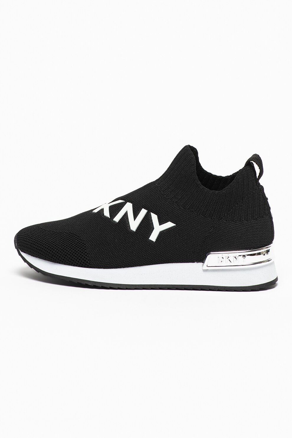 DKNY, Pantofi sport slip-on din material textil May, Negru/Alb/Argintiu