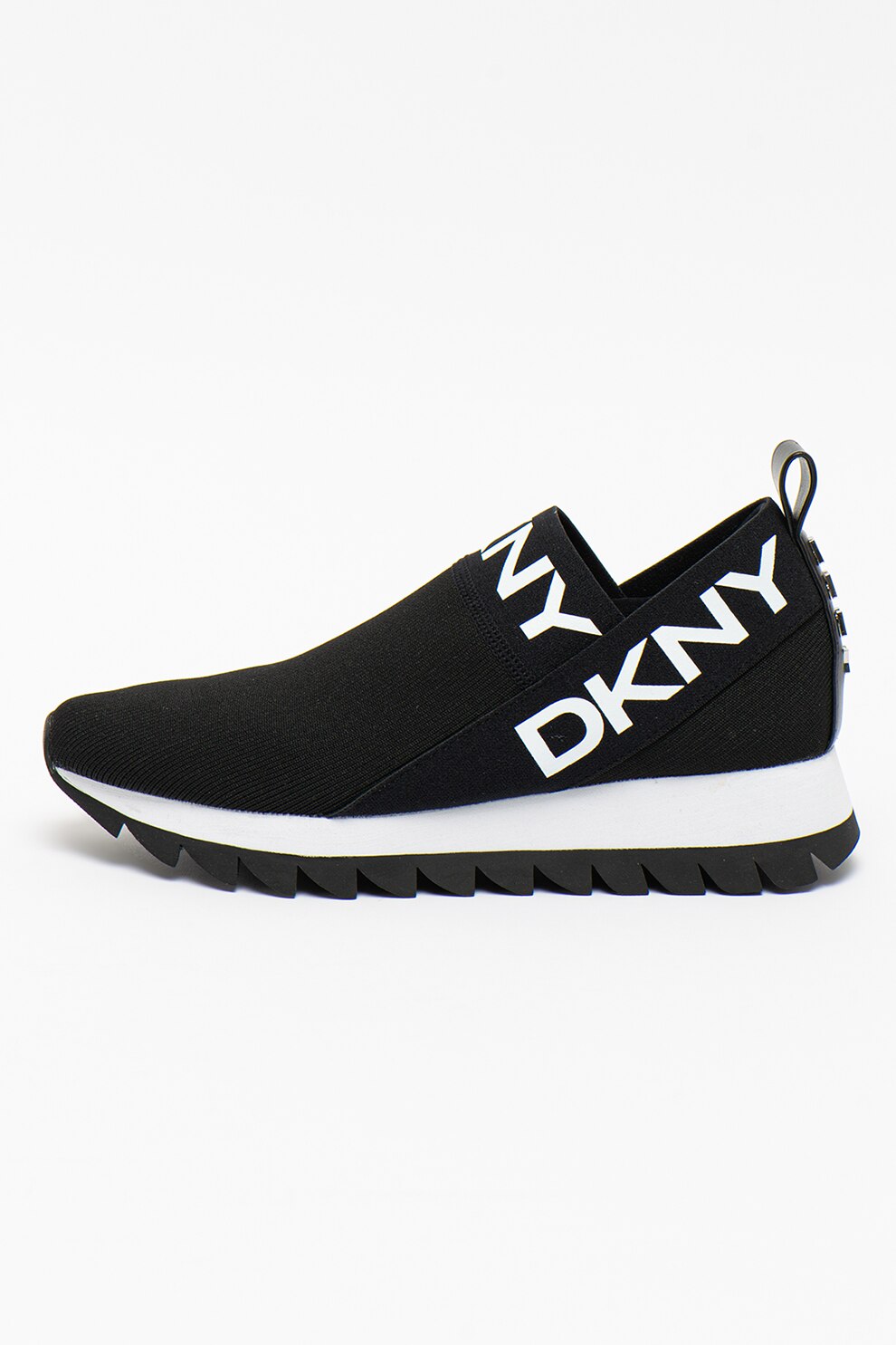 DKNY, Pantofi sport slip-on de plasa tricotata Ashton, Negru/Alb