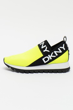 DKNY, Pantofi sport slip-on de plasa tricotata Ashton, Verde lime/negru/alb DKNY, Pantofi sport slip-on de plasa tricotata Ashton, Verde lime/negru/alb