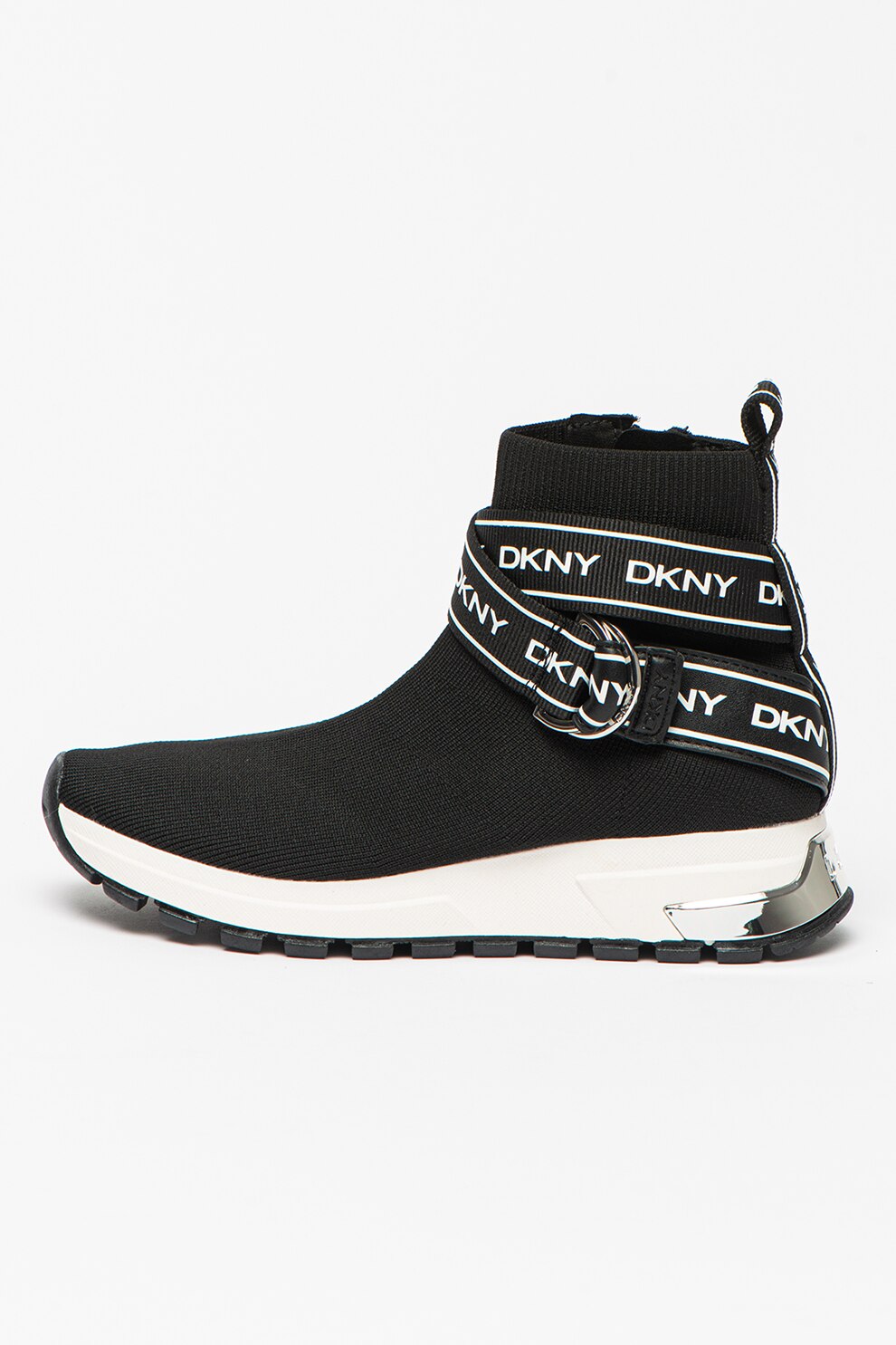 DKNY, Pantofi sport high-top cu model soseta tricotata Miley, Negru/Alb