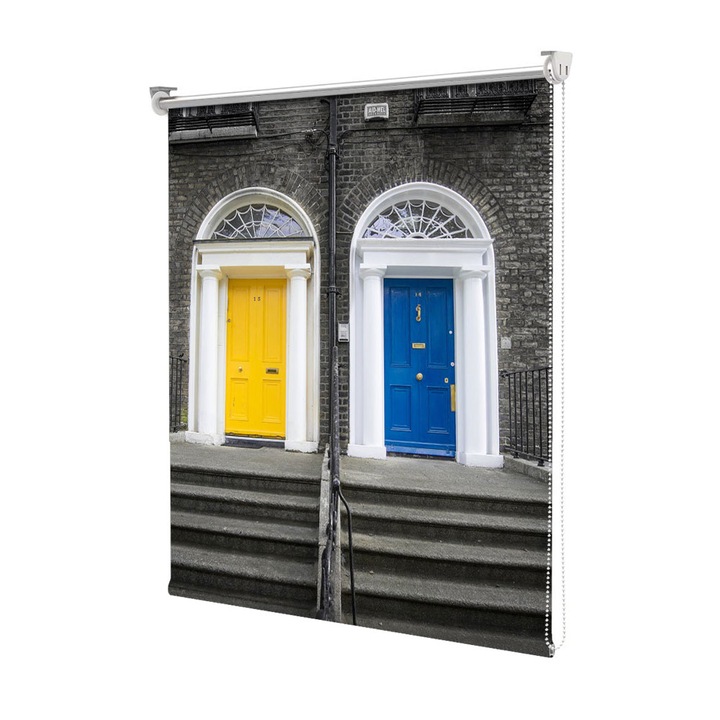 Roleta Art Shade tip Jaluzea cu Rulou si sistem inclus, Art Star, Usi colorate si case separate, Urban, Decoratiuni, Latime 45 cm x Inaltime 130 cm