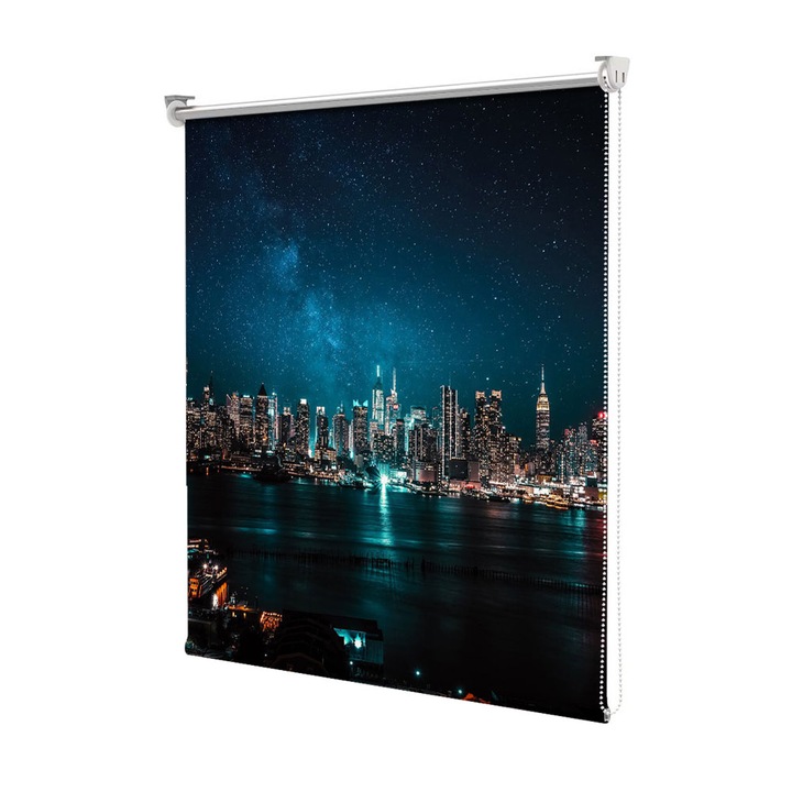 Roleta Art Shade tip Jaluzea cu Rulou si sistem inclus, Art Star, Vapoare langa Orasul Instelat, Urban, Decoratiuni, Latime 45 cm x Inaltime 130 cm