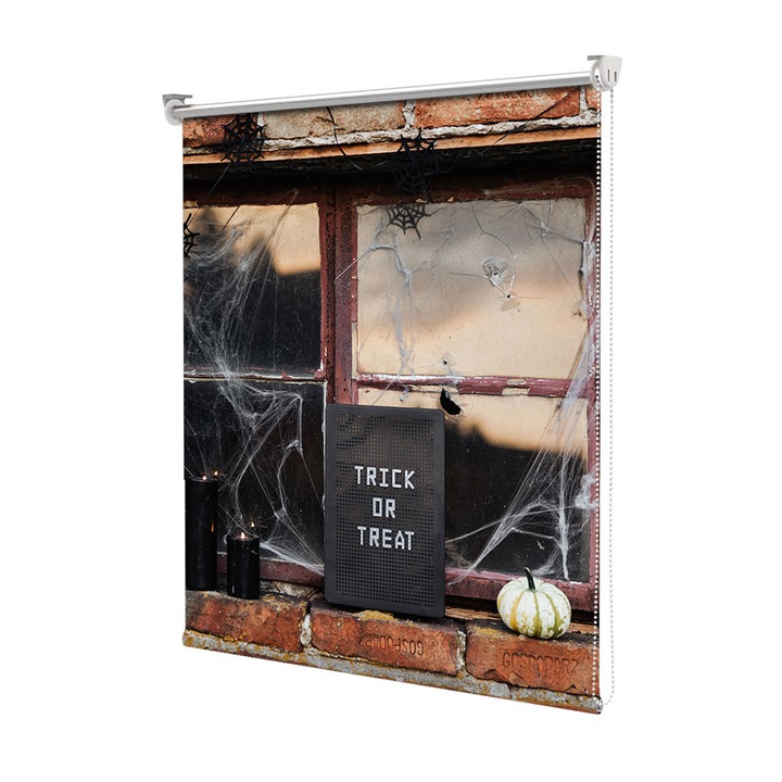 Roleta Art Shade tip Jaluzea cu Rulou si sistem inclus, Art Star, Halloween la geam cu lumanari de dovleac, Urban, Decoratiuni, Latime 140 cm x Inaltime 130 cm