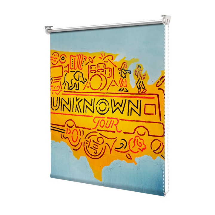 Roleta Art Shade tip Jaluzea cu Rulou si sistem inclus, Art Star, Perete albastru colorat galben, Urban, Decoratiuni, Latime 45 cm x Inaltime 130 cm