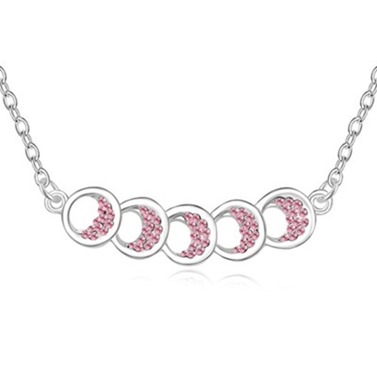 Pandantiv ZZV argintiu cu cercuri suprapuse si strasuri roz
