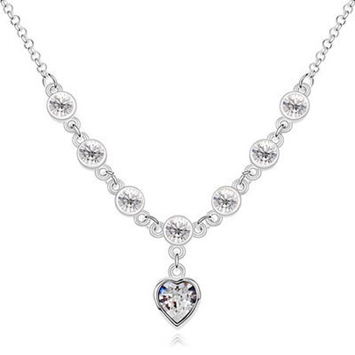 Pandantiv ZZV argintiu in forma de inimioara metalica cu cristal australlian alb si strasuri albe