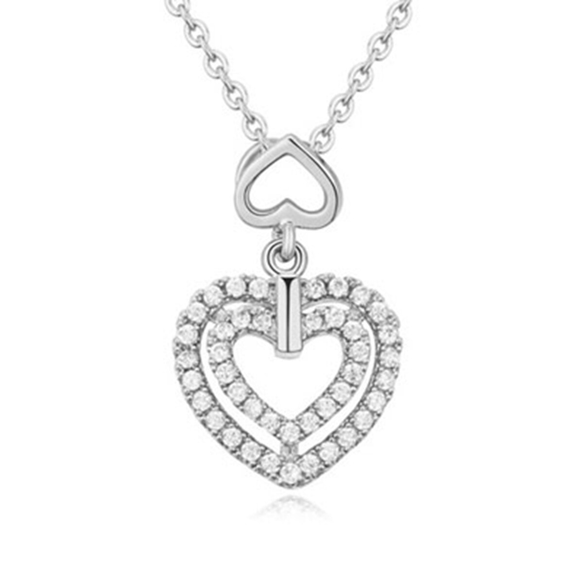 Colier ZZV inimioara argintie decorata cu strasuri stralucitoare