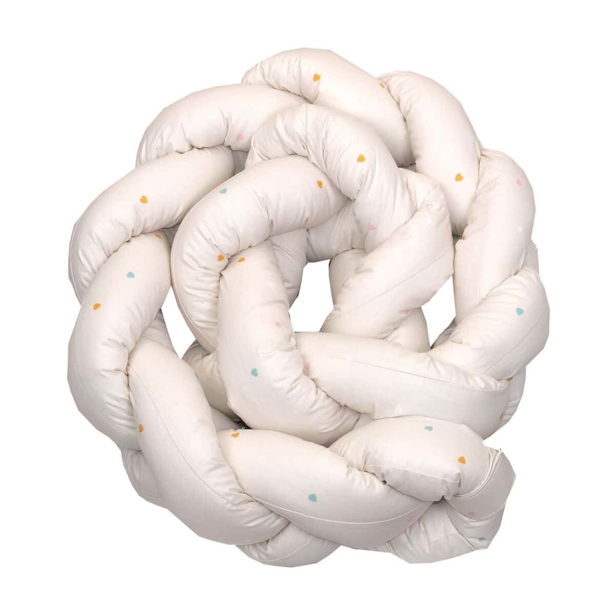 Protectie laterala patut bebe, Bumper impletit, Inchidere Velcro, Bumbac Airy Beige Hearts, 210 cm