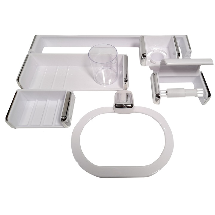 Set accesorii baie, alb, 7 piese
