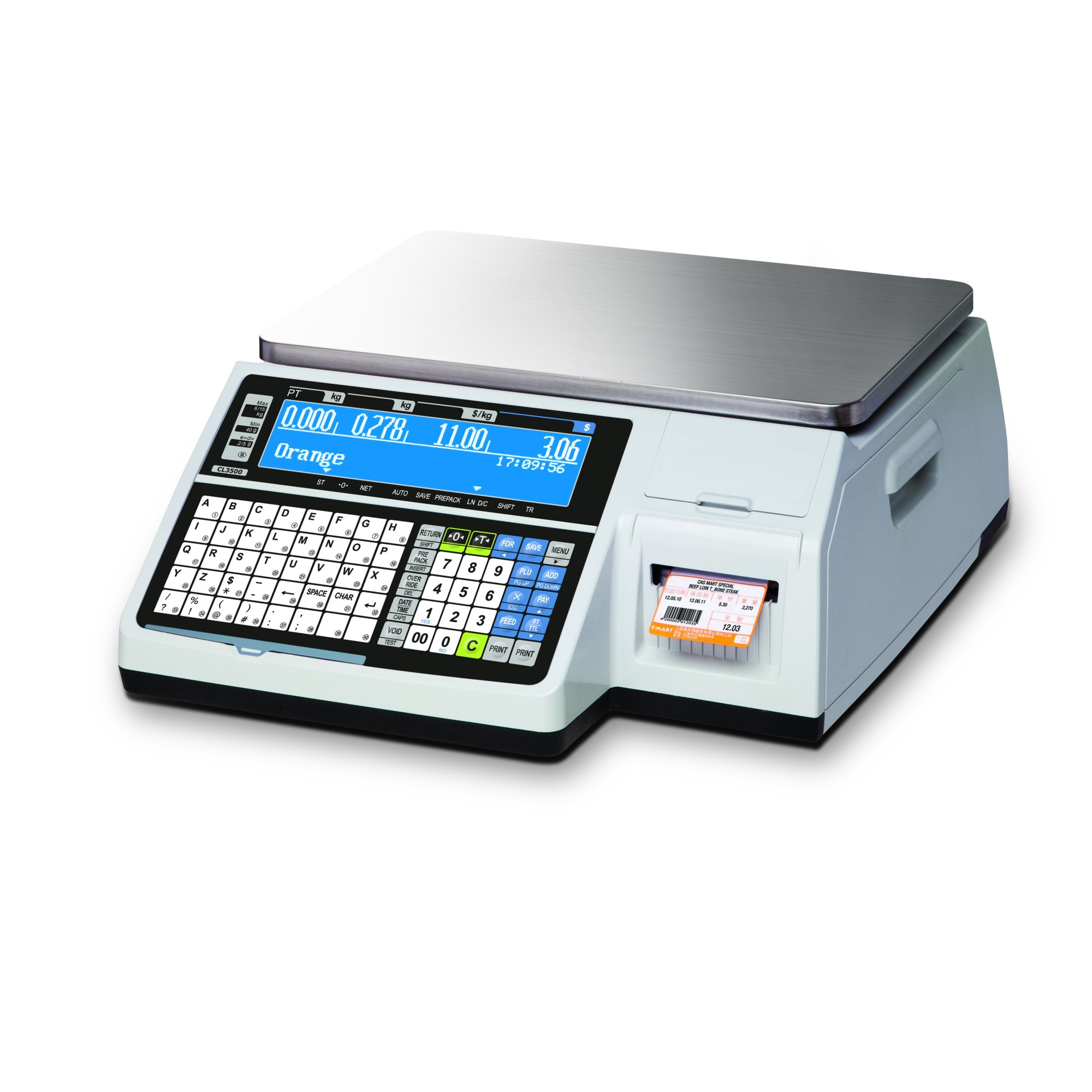 Cantar cu etichetare CAS CL5200N 30B, 30Kg, LCD, USB, RS232, RJ11, LAN - avizat metrologic