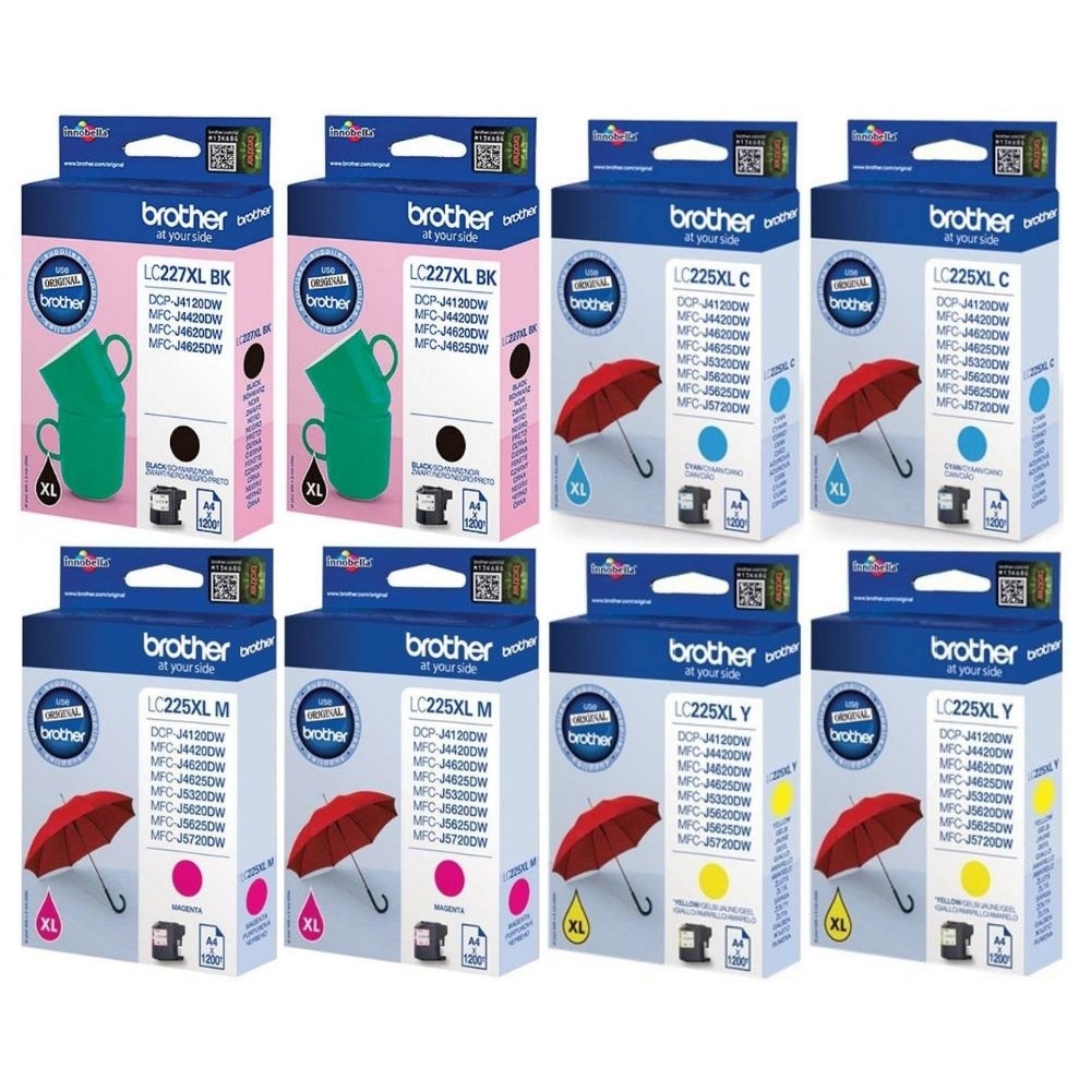 Set Cartus cerneala Brother Original 2x LC227XLBK Negru 2x LC225XLC Cyan 2x LC225XLM Magenta 2x LC225XLY Galben 9600 pagini