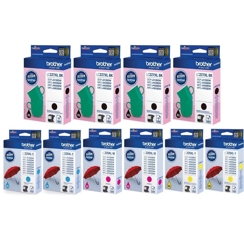 Set Cartus cerneala Brother Original 4x LC227XLBK Negru 2x LC225XLC 2x LC225XLM Magenta 2x LC225XLY Galben 12000 pagini