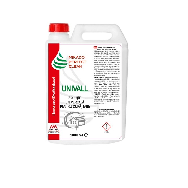 Félprofesszionális univerzális tisztítószer, Mikado Perfect Clean UNIVALL, 5 liter, háztartási és Horeca használatra