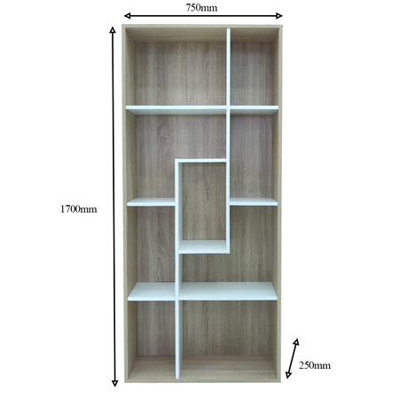 Biblioteca Kring Bath, 75x180x25 cm, culoare sonoma / alb