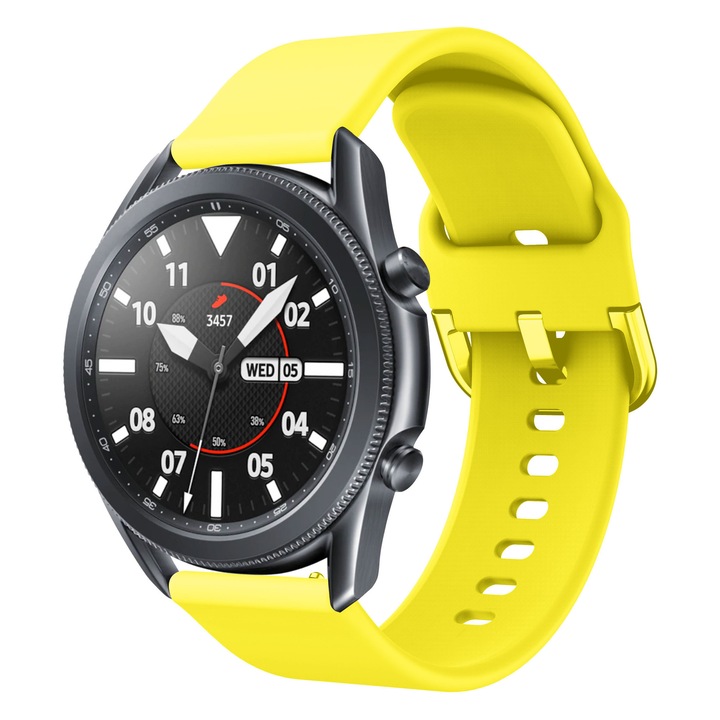 Curea din silicon, compatibila Samsung Galaxy Watch 3 45mm, Silicon Neted, Telescoape Quick Release, 22mm, Galben