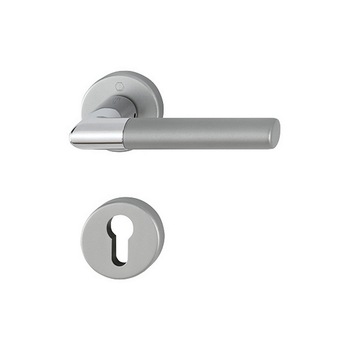 Maner usa interior, Hoppe Lecce, cu rozeta pentru cilindru, material aluminiu, crom lucios/satinat, 132 x 52mm Maner usa interior, Hoppe Lecce, cu rozeta pentru cilindru, material aluminiu, crom lucios/satinat, 132 x 52mm