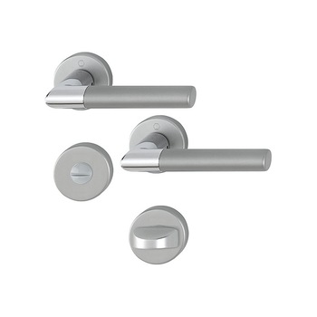 Maner usa interior, Hoppe Lecce, cu rozeta pentru baie, material aluminiu, crom lucios/satinat, 132 x 52mm Maner usa interior, Hoppe Lecce, cu rozeta pentru baie, material aluminiu, crom lucios/satinat, 132 x 52mm