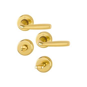 Maner usa interior, Hoppe Maribor, cu rozeta pentru baie, material aluminiu, auriu lucios, 115 x 52mm Maner usa interior, Hoppe Maribor, cu rozeta pentru baie, material aluminiu, auriu lucios, 115 x 52mm