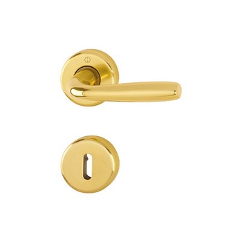 Maner usa interior, Hoppe Maribor, cu rozeta pentru cheie, material aluminiu, auriu lucios, 115 x 52mm Maner usa interior, Hoppe Maribor, cu rozeta pentru cheie, material aluminiu, auriu lucios, 115 x 52mm