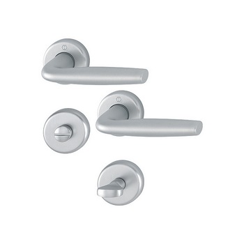Maner usa interior, Hoppe Milos, cu rozeta patrata pentru baie, material aluminiu, culoare argintiu, 124 x 52mm Maner usa interior, Hoppe Milos, cu rozeta patrata pentru baie, material aluminiu, culoare argintiu, 124 x 52mm
