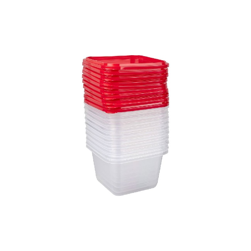 Set 10 cutii alimente, rosii, patrate, 550 ml, Fresco Keep Fresh