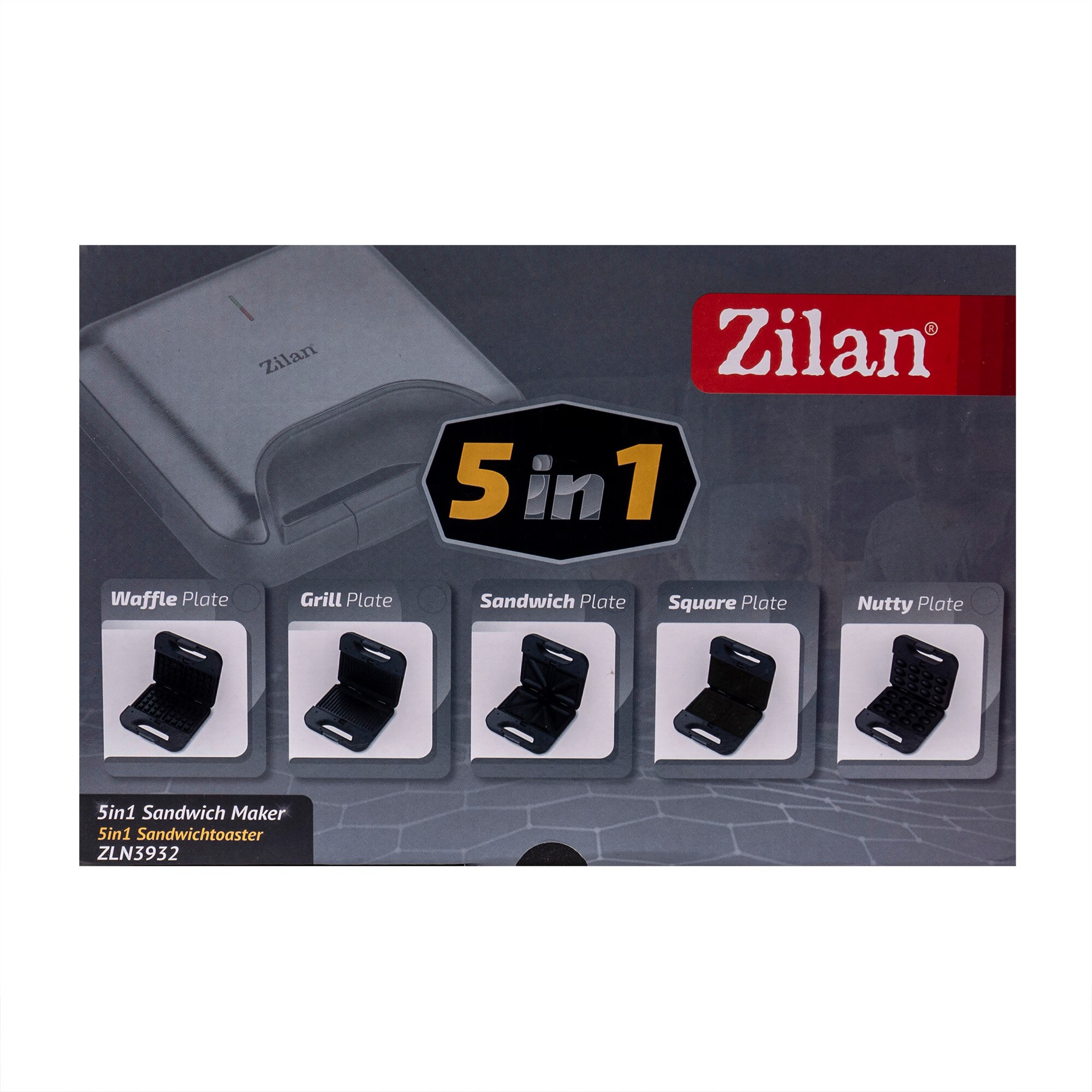 Sandwichmaker 5 in 1, putere 800 W, 5 tipuri de placi grill, culoare