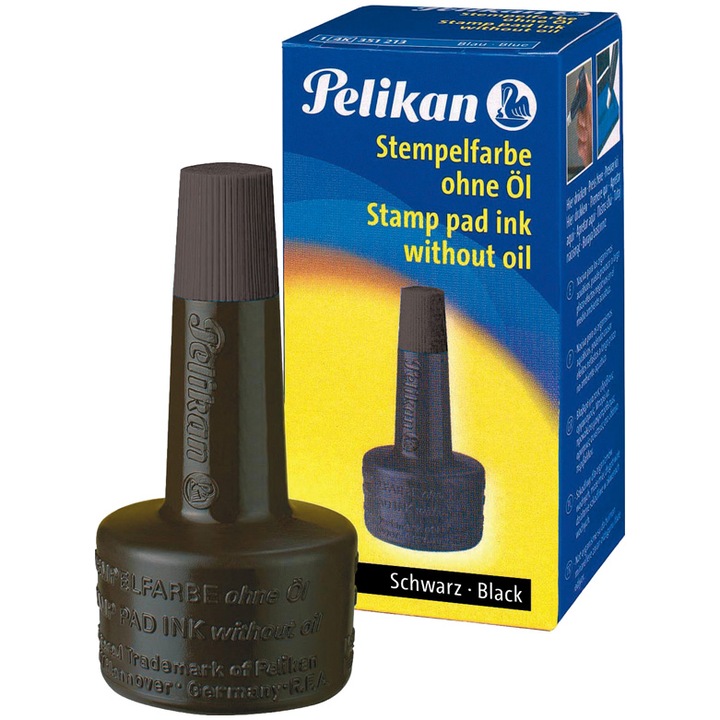 Tus Pelikan, pentru stampile, cu aplicator, fara ulei, 28 ml, negru