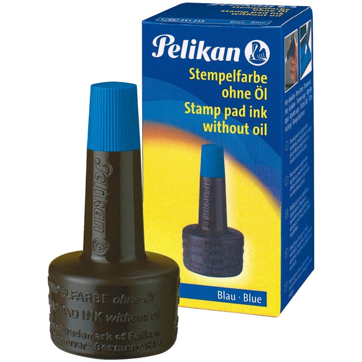 Tus Pelikan, pentru stampile, cu aplicator, fara ulei, 28 ml, albastru