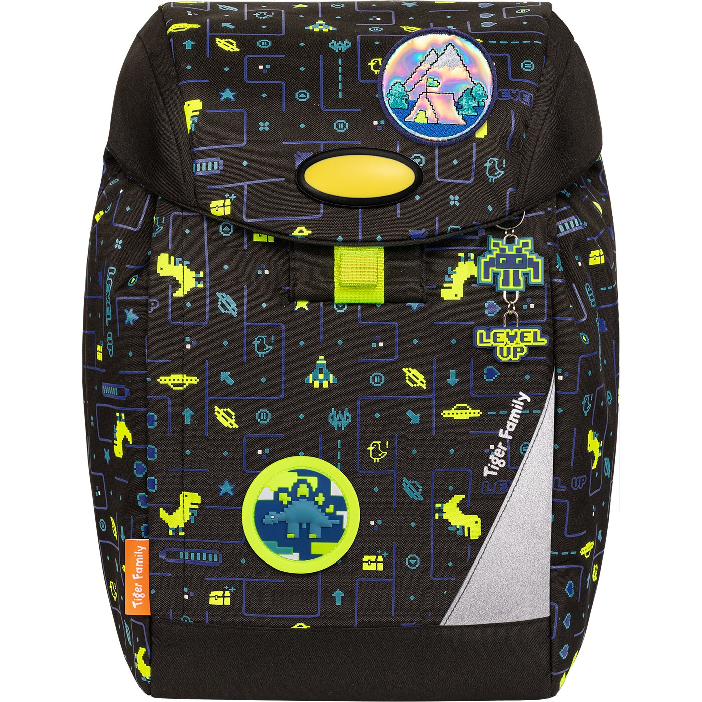 Ghiozdan Tiger, neechipat, eggie go green, dimensiune 37 x 29 x 19 cm, motiv level up