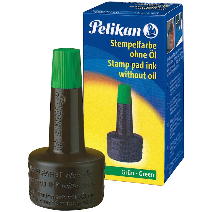 Tus Pelikan, pentru stampile, cu aplicator, fara ulei, 28 ml, verde