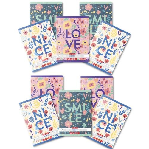Set 10 Caiet Herlitz, A5, 48 file, 70g/mp, patratele, colturi rotunjite, motiv Feelings