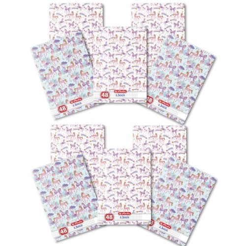 Set 10 Caiet Herlitz, A5, 48 file, 70g/mp, patratele, colturi rotunjite, motiv Unicorn