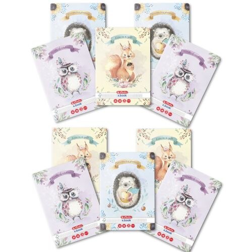 Set 10 Caiet Herlitz, A5, 48 file, 70g/mp, patratele, colturi rotunjite, motiv Enjoy