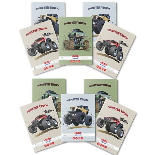 Set 10 Caiet Herlitz, A5, 48 file, 70g/mp patratele, colturi rotunjite, motiv Monster Truck
