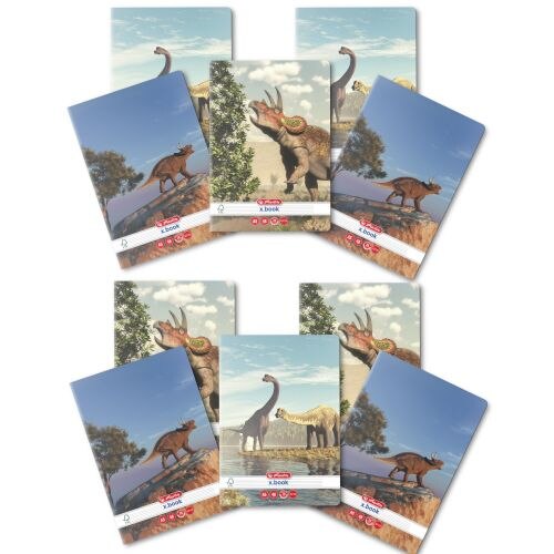 Set 10 Caiet Herlitz, A5, 48 file, 70g/mp, dictando, colturi rotunjite, motiv Dino Mania