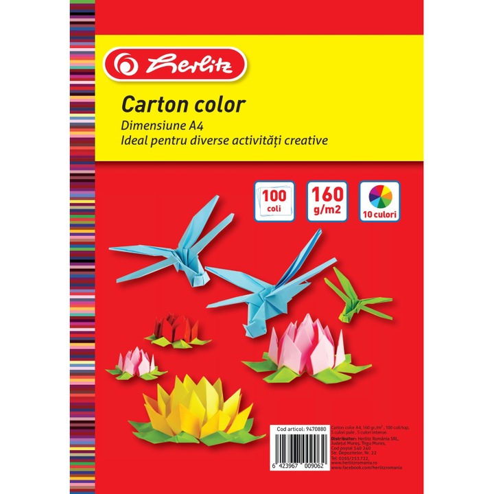 Carton Colorat Herlitz, 160 grame, dimensiune 295 x 210 cm, 100 coli