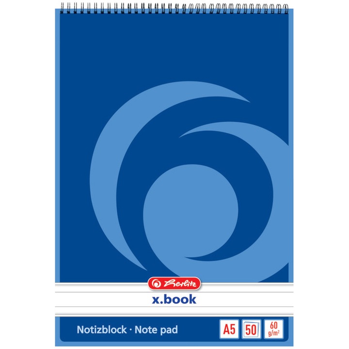 Bloc notes Herlitz, A5, 50f, dictando, cu spirala - X.Book