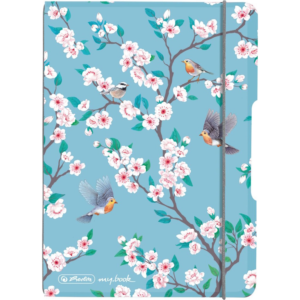 Caiet Herlitz, MyBook Flex, A6, 40f, 80gr, dictando, coperta Ladylike Birds, elastic gri