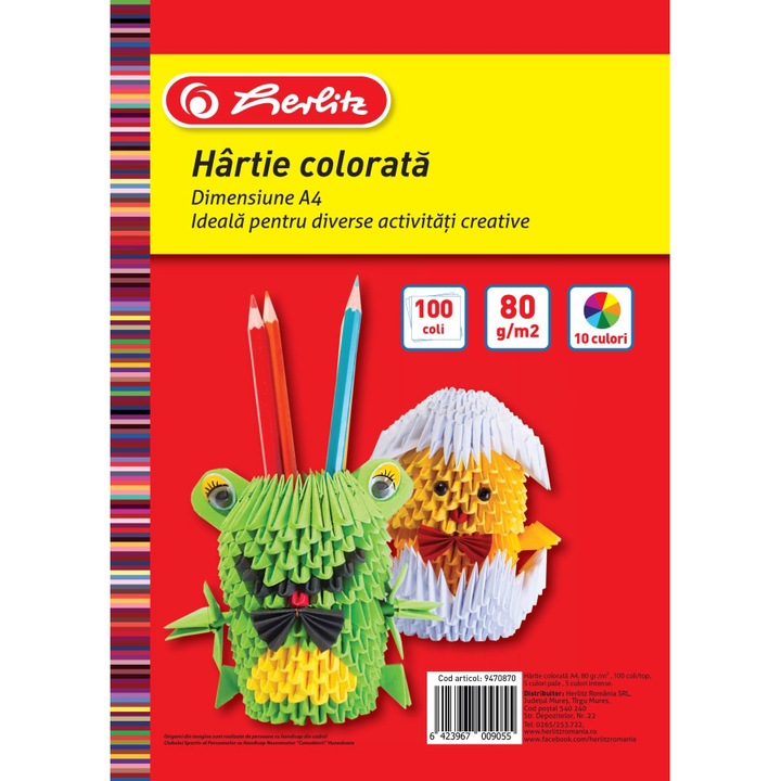 Herlitz Színes papír készlet, A4, 100 Lap, 80 g, Különböző színekben