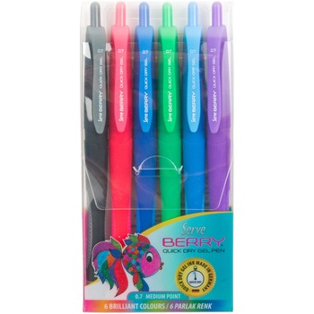 Set 6, pix cu gel Serve, berry, 0.7 mm, culori in set negru, rosu intens, albastru inchis, verde, albastru, violet Set 6, pix cu gel Serve, berry, 0.7 mm, culori in set negru, rosu intens, albastru inchis, verde, albastru, violet