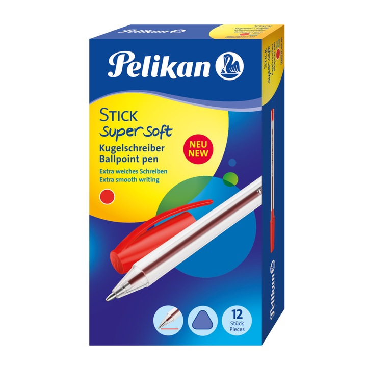 Химикалка Stick K86s Pelikan, Прозрачна, Червен, 12 бр