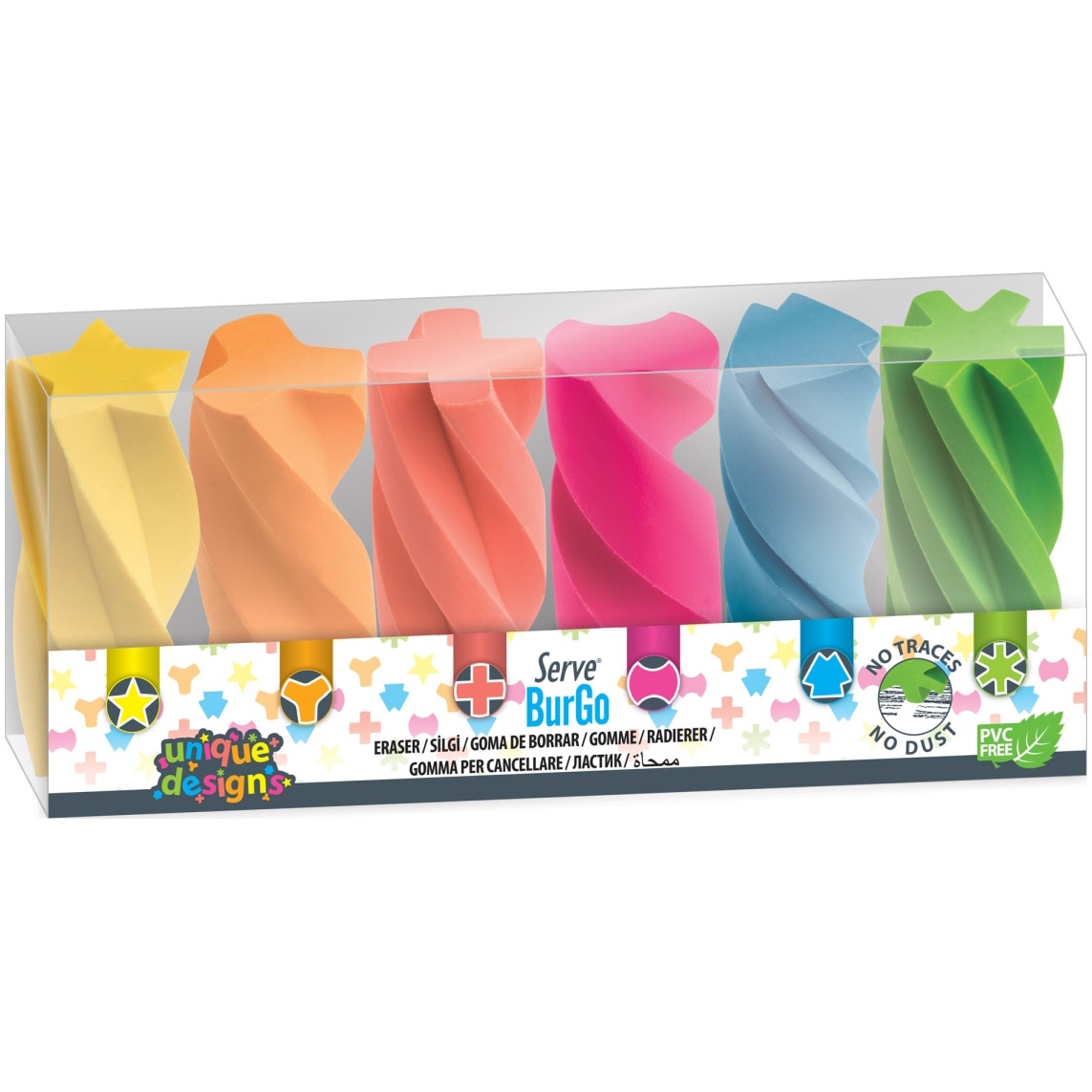 Set 6, radiera Serve, burgo, culori fluorescente