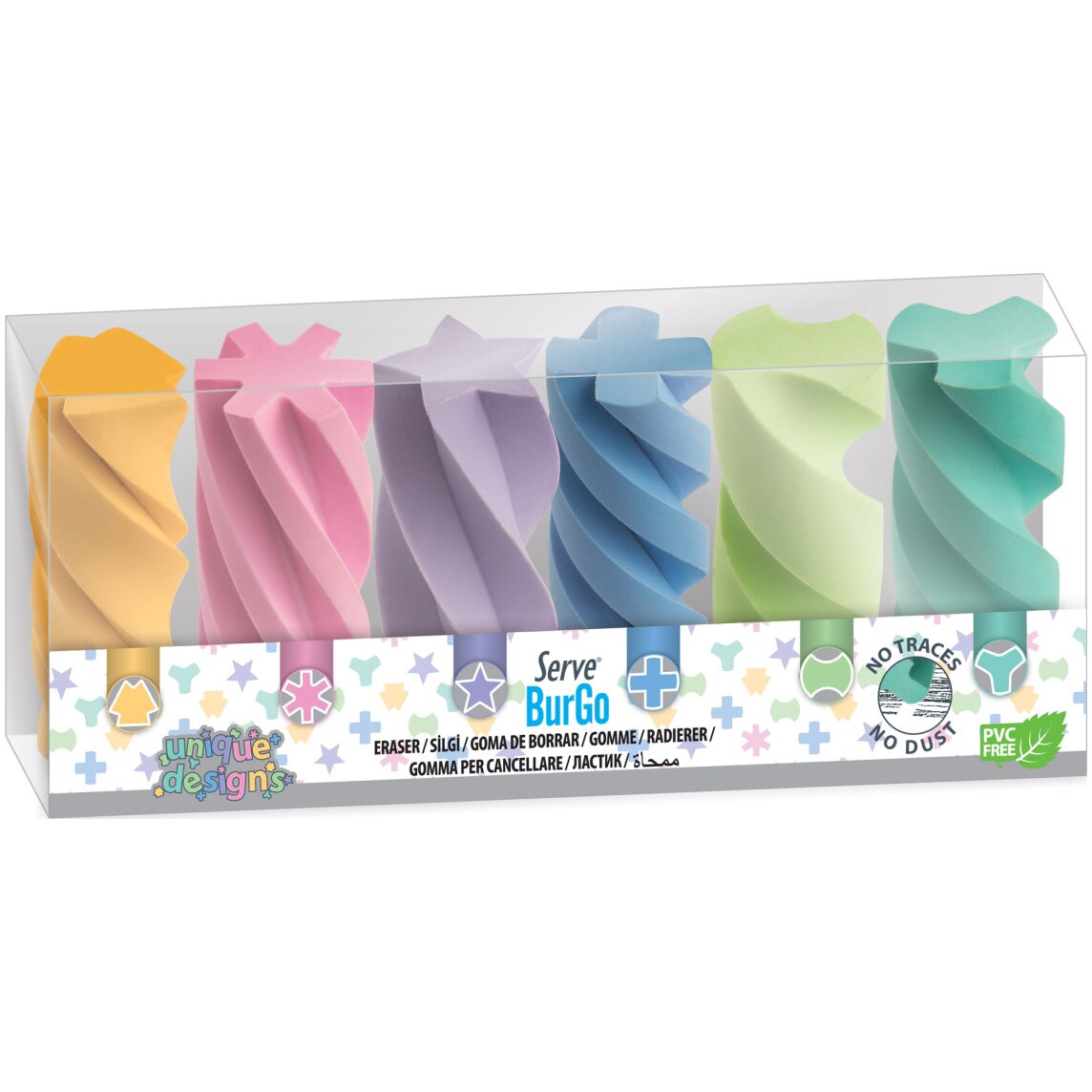 Set 6, radiera Serve, burgo, culori pastel