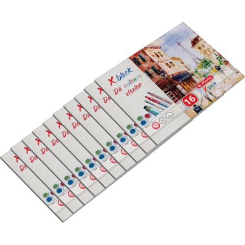 Set 10 Bloc Desen Herlitz, X.Block A4, 16 file, 300 grame/mp, coperta fata policromie, spate mucava rigida