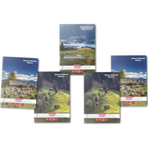 Set 5 Caiet Herlitz, A4, 60 file, 70g/mp, patratele, colturi rotunjite, motiv Discover Romania