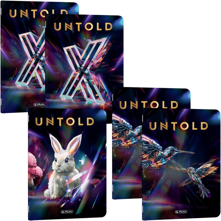 Set 5 Caiet Herlitz, A4, 80 file 70g/mp, dictando, colturi rotunjite,motiv The Magic of Untold