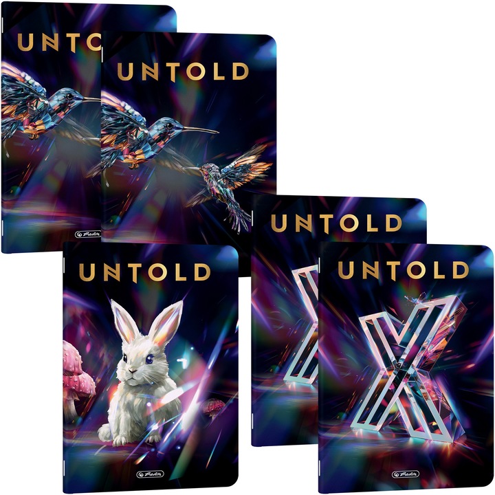 Set 5 Caiet Herlitz, A4, 80 file 70g/mp, patratele, colturi rotunjite,motiv The Magic of Untold