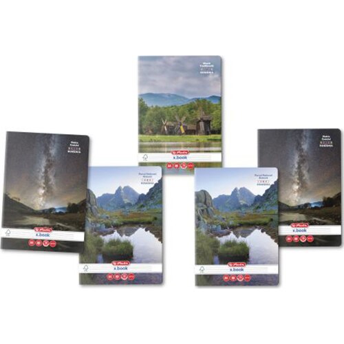Set 5 Caiet Herlitz, A4, 80 file, 70g/mp, dictando, colturi rotunjite, motiv Romania